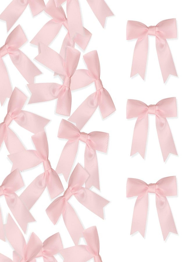 Meseey 100 Pcs Pastel Pink Satin Ribbon Bows with Twist Tie 2.5 Inch Pretied Premade Colored Craft Bows for Gift Wrapping Basket Wedding Baby Shower Brithday Party (Pink) - Image 1